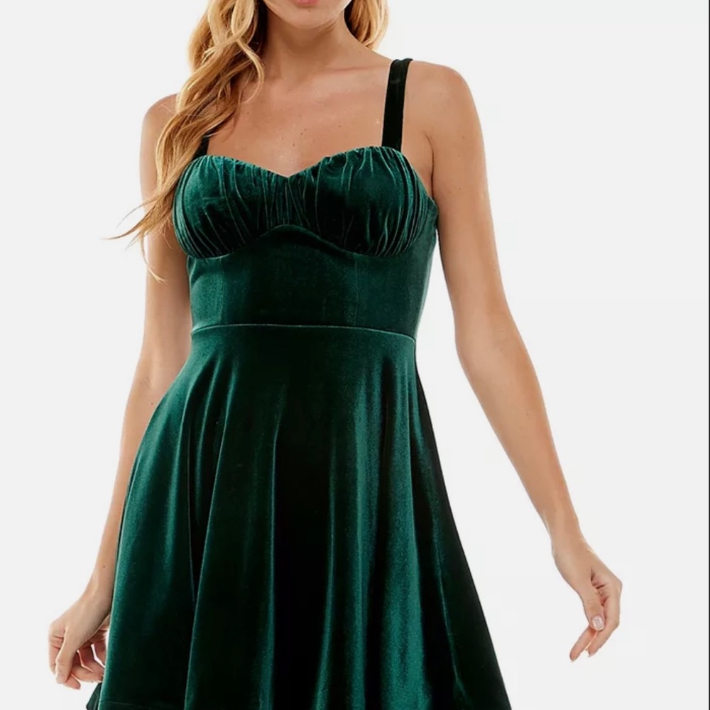 City Studio Dark Green Velvet Mini Dress